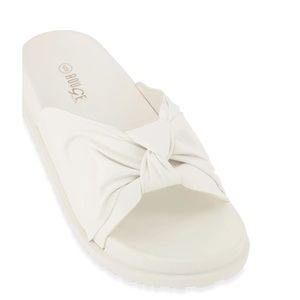 Rouge Helium White Slide Sandals with Bow Detail